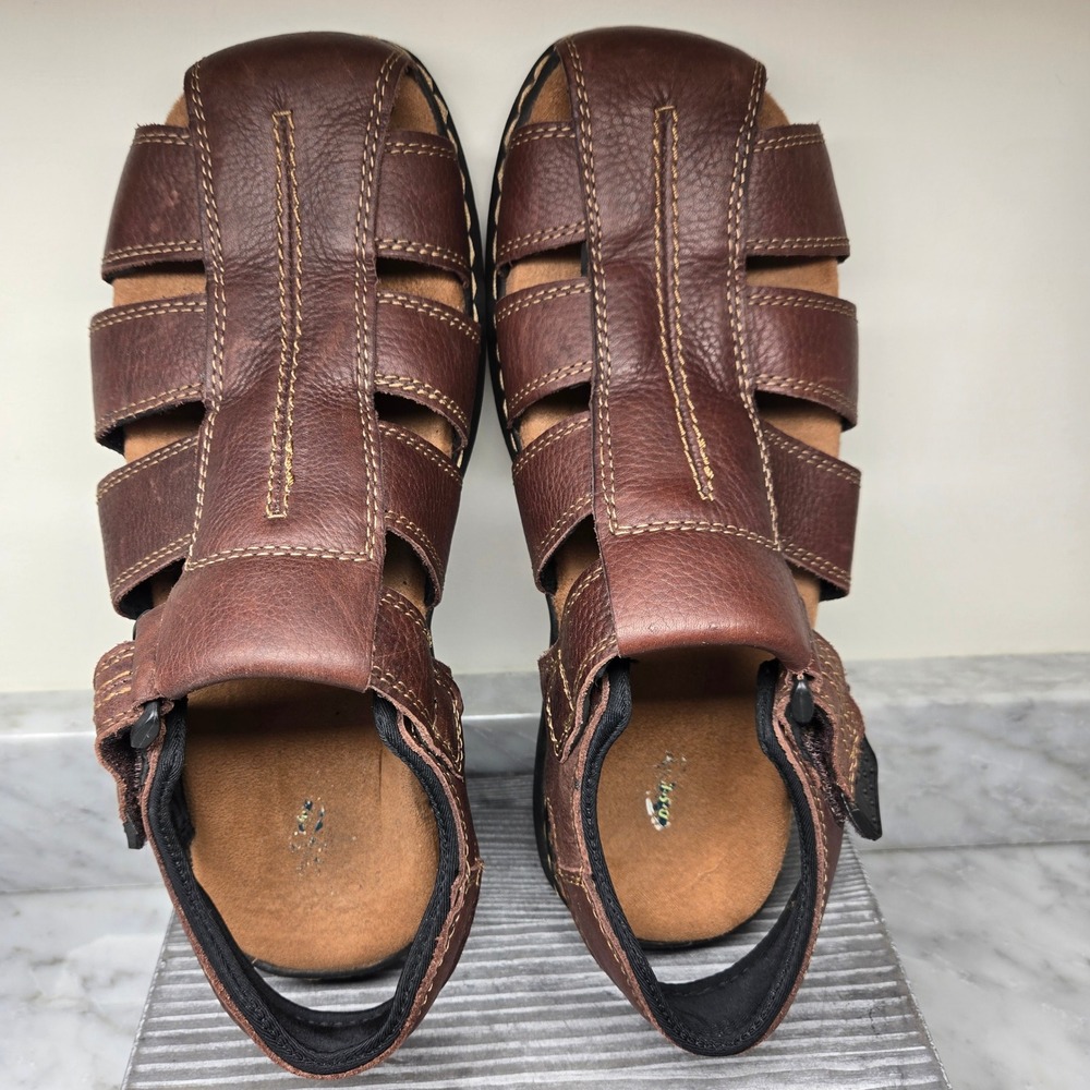 Dr. Scholls Gaston Mens Brown Leather Fisherman Sandals‎ Memory Foam Size 13 M - Picture 3 of 14